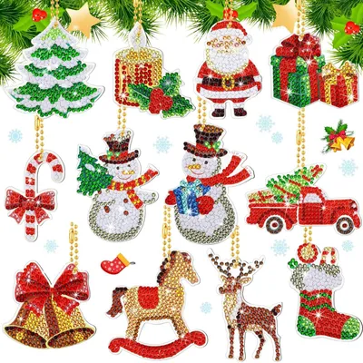 12er-Set 5D Diamantmalerei Schlüsselanhänger Weihnachten Bastelset