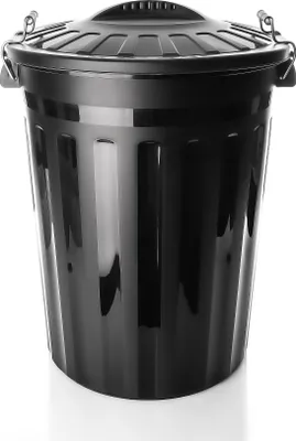 Produktbild von BigDean wetterfeste Universaltonne mit Deckel Schwarz und 2 Tragegriffen + Clip Verschluss auch als Mülltonne – Regentonne und Futtertonne