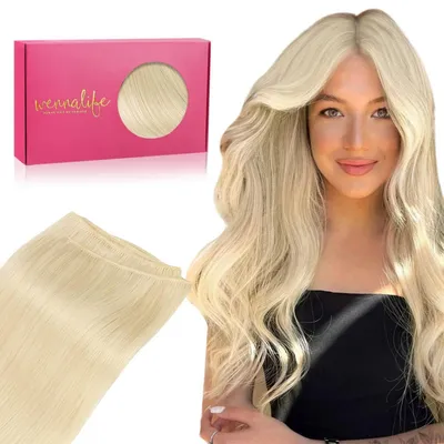 Image de Tresses d'extensions en cheveux naturels, 55 cm, 110 g, platine blonde, à coudre, cheveux Remy, tissage