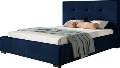 Produktbild von Polsterbett Oslo mit Kopfteil, 160x200 cm, Doppelbett mit Bettkasten und Lattenrost aus Metal, Velourstoff, Farbe: Dunkelblau