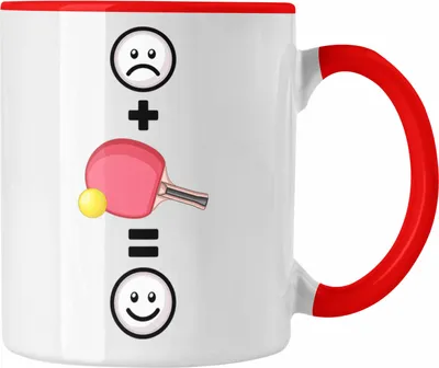 Produktbild von Trendation - Tischtennis Tasse Geschenk für Tischtennis-Spieler Trainer Lustige Geschenkidee :( + Tischtennis = :) Geburtstag (Rot)