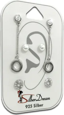 Produktbild von SilberDream Set 3er Ohrringe Ohrstecker 925 Silber Zirkonia Kunstperle SDS618WJ