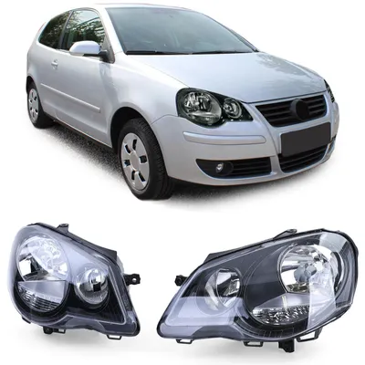 Obrázok produktu pre Reflektory (svetlomety) čiernej farby, určené na ľavú/pravú stranu, pre vozidlá VW Polo 9N3, modelové roky 2005-2009, vrátane verzie GTI