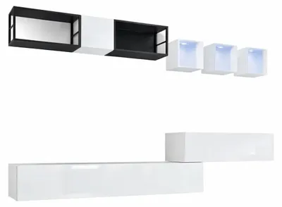 Zdjęcie produktu dla Ściana do salonu z elementami metalowymi RIONATA 3 - biały / czarny