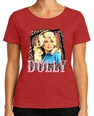 Zdjęcie produktu dla Damska koszulka z nadrukiem "Dolly Parton, ikona country, wschodnioamerykańska piosenkarka, motyw kowbojski", kolor czerwony, rozmiar M