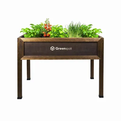 Produktbild von Hochbeet für Balkon, Terrasse und Garten 110x55x80cm - Herbarium aus Holz auf Beinen - Pflanzkübel auf Beinen für Blumen, Kräuter, Gemüse - Hochbeet, Greenspot Vintage dunkles Palisanderholz