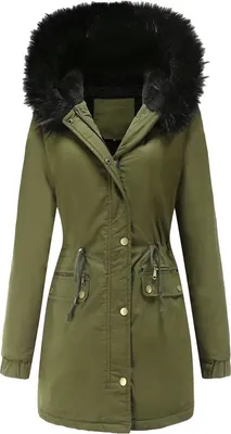 Produktbild von ASKSA Damen Winterjacke Wintermantel Baumwolljacke Warm Dickere Reißverschluss Tasche Mantel, B-Armeegrün, L