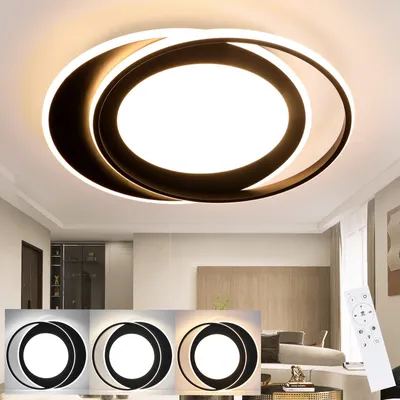 Image de ZMH Plafonnier LED Salon Plafonnier 48 cm Noir Variateur d'intensité Lampe de salon Anneau moderne