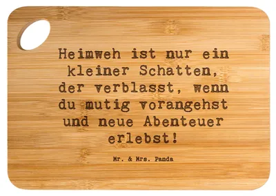 Produktbild von Mr. & Mrs. Panda Brett Spruch Heimweh überwinden Abenteuer erleben - Transparent - Geschenk, Unterstützung, Frühstücksbrettchen, Mut, schneidbrett, vesperbrett, Holzbrett