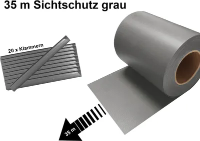 Produktbild von 1 Stück Sichtschutz Streifen Doppelstabmatten für Zaun Folie Rolle Zaunblende Keton PVC Kunststoff Sichtschutzstreifen 35m x 19cm grau