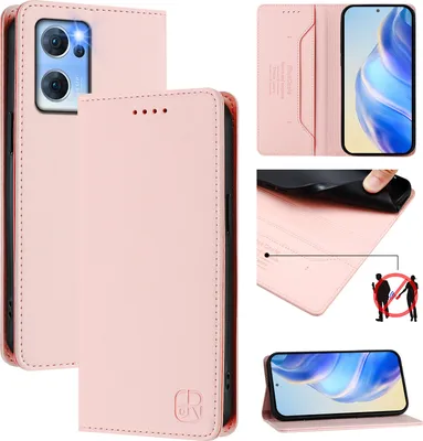 Produktbild von Lederhülle für Oppo Find X5 Lite/Reno7 5G Hülle Flip Brieftasche Kartenfächern Ständer Schutzhülle Pink