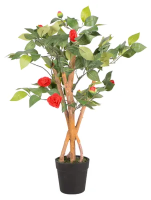 Produktbild von UNUS Deko Kunstpflanze Kamelie Echtholzstamm 80 cm mit Topf
