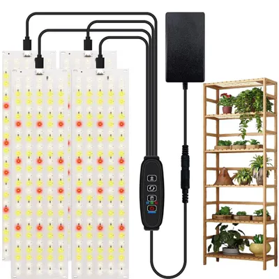 Productafbeelding van 4-panelige plantenlamp met LED, full-spectrum groeilamp. Groeilampen met schakelaar en timer (3/9/12 uur) voor kamerplanten, dimbaar plantenlicht, bloemenlamp