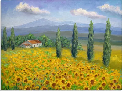 Produktbild von ARTland Glasbild Sonnenblumenwiese Größe: 60x45 cm