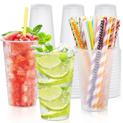 Partybecher-Set 50 Stück 500 ml mit Strohhalmen