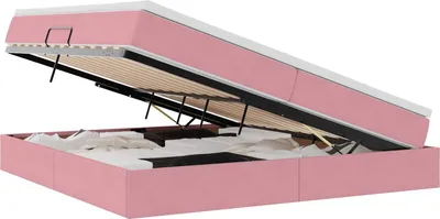 Obrázek produktu pro Postel s úložným prostorem a matrací Růžová 200 x 200 cm samet