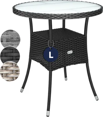 Produktbild von CASARIA® Polyrattan Gartentisch 60cm Rund 5mm Sicherheitsglas Höhenverstellbar 80kg Belastbarkeit Wetterfest Terrasse Balkon Beistelltisch Tisch Schwarz