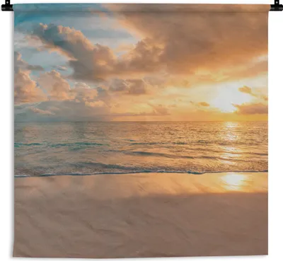 Produktbild von MuchoWow® Wandteppich Wandbehang Strand - Sommer - Sonnenuntergang - Wolken - Meer 60x60 cm Tapisserie Dekoration Wandtuch - Dekorationen - Wand Decke