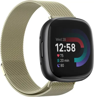 Produktbild von Strap-it Milanese Armband - Kompatibel mit Fitbit Versa 4 Armband Ersatzarmband Edelstahl - Magnetverschluss - Hochwertiges Material - für Armband Champagner (M/L)