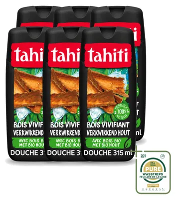 Imagen del producto de 6 unidades de gel de ducha Tahiti, aroma a madera tropical, vegano, 315 ml, pack ahorro
