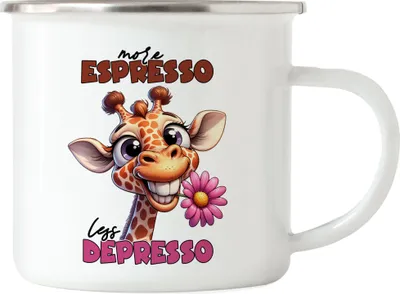 Produktbild von More espresso less depresso Emaille Tasse lustiger Spruch Kaffee Espresso Giraffe