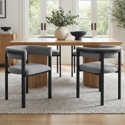Produktbild von 6 Esszimmerstühle, bequem und atmungsaktiv, geeignet für Restaurants, Wohnzimmer, Cafés und andere Orte, moderner Stil, Vollständig umlaufende Rückenlehne, Chenille-Stoff,Grau Grey