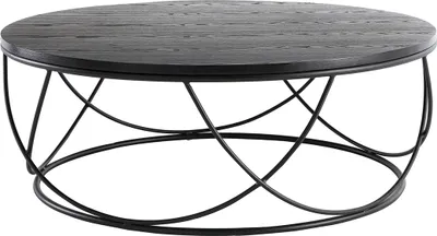 Produktbild von Miliboo - Couchtisch Holz und Metall Schwarz rund 80 cm LACE