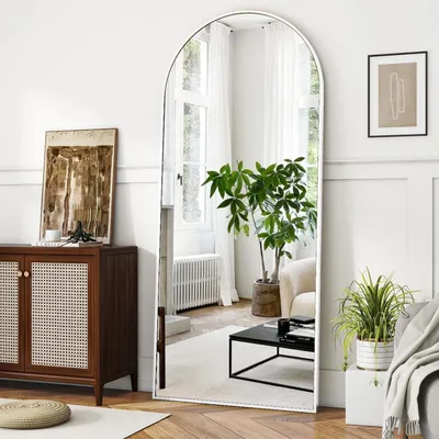 Produktbild von Ganzkörperspiegel Bogen 40 x 150 cm Weiß mit Ständer zum Anlehnen oder Aufhängen