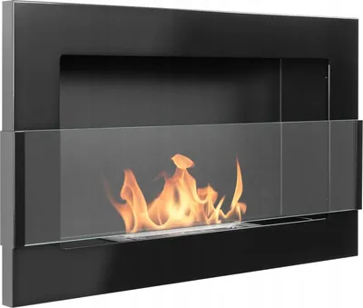 Produktbild von Wandhängender Biokamin mit Glas 65x40x12 cm Flammenregulierung Schwarz glänzend