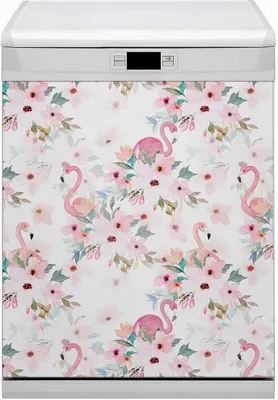 Produktbild von Küche Dekorative Magnete  Magnet Folie für Geschirrspüler 60x70 cm   - Flamingos Blumen