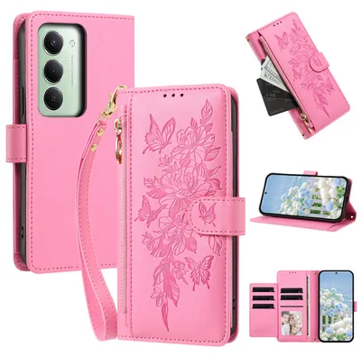 Image de Étui pour Xiaomi Redmi 15 5G/4G, étui en cuirPolyuréthanede type portefeuille avec compartiments, support pour cartes et dragonne, couleur rose