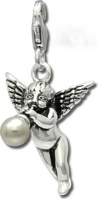 Produktbild von SilberDream 925er Charm Engel mit Trompete 925 Silber Anhänger schwarz Perle D2FC696