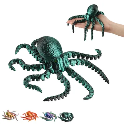Obrázek produktu pro Chobotnice hračka flexibilní 17 cm, pohyblivá fidget figurka 3D tisk, PLA – Černo-zelená