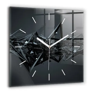 Obrázok produktu pre Wallfluent Hodiny - Sklenené Nástenné Hodiny - Tichý Quartz Strojček - Nástenná Dekorácia Spálňa Kuchyň - Biele Ruky - 60x60 cm - Čierna abstrakcia