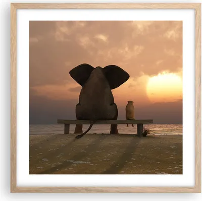 Produktbild von Gerahmtes Poster - Rahmen in heller Eiche - Elefant Ufer Meer - 50x50 cm - Wand Bild - Wanddeko - Wandbilder - Wandposter - Bilderrahmen - Bilder - Kunstdruck - Wandbild - P2NAC50x50-3555