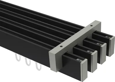 Produktbild von Interdeco Innenlaufstange / Gardinenstange mit Innenlauf Schwarz / Edelstahl-Optik, Typ Smartline Paxo (Kappe), 14x35 mm 4-läufig, 360 cm
