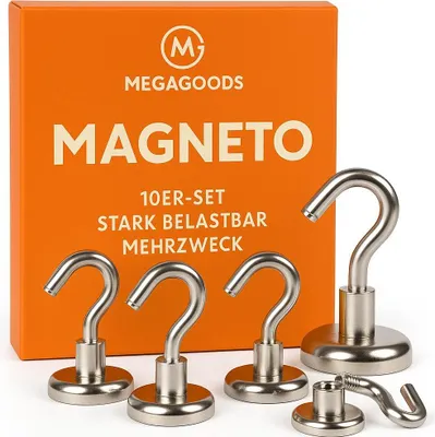 Produktbild von 10er-Set Magnet-Haken stark belastbar Mehrzweck Küche Bad DE.