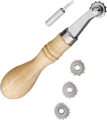 Produktbild von Ivan Leathercraft Schnittmusterrädchen mit Holzgriff für Nahtlöcher - 4-In-1 Overstitch Spacer