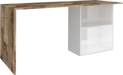 Produktbild von Schreibtisch Dmait, Linearer Schreibtisch mit PC-Halterung, Mehrzweck-Bürotisch, platzsparender Schreibtisch, 100 %  Italy, 110 x 50 x 75 cm, Weiß glänzend und Ahorn