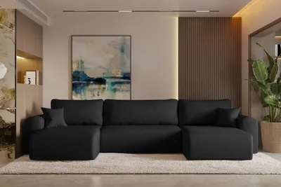 Produktbild von Kaiser Möbel Ecksofa mit schlaffunktion und bettkasten, Sofa U-form, Couch U-form CAPRI Verita Schwarz