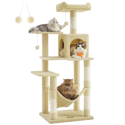 Produktbild von FEANDREA Kratzbaum, 143 cm, Katzenbaum mit Hängematte, beige PCT161M01