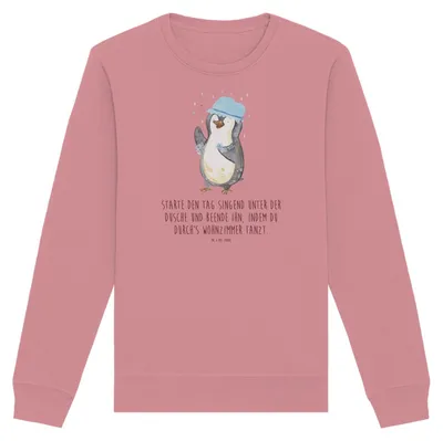 Produktbild von Mr. & Mrs. Panda Bio Baumwoll Pullover Pinguin Duschen Größe M - Canyon Pink - Geschenk, Dusche, Sweater, Baden, Sweatshirt, Singen, Pulli, Duschkonzert