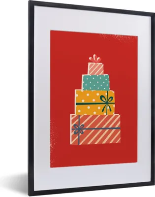 Produktbild von MuchoWow® MuchoWow® Gerahmtes Poster Weihnachten - Illustration - Weihnachtsgeschenk - Rot - Vintage 30x40 cm - Poster mit zchwarzem Bilderrahmen - Wandposter Schlafzimmer