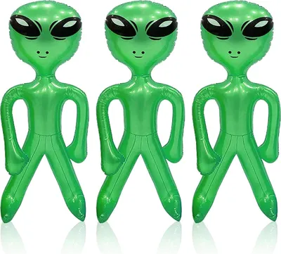 Productafbeelding van Opblaasbare Alien - Buitenaards Speelgoed - Feestdecoratie - Set van 3 stuks - 45cm hoog - Groen