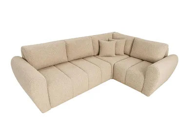 Obrázok produktu pre Rohová pohovka Lusso s rozkladacou funkciou a úložným priestorom, pravostranná, 240 x 180 cm – moderná pohovka z bouclé v tmavo béžovej farbe, rozkladacia pohovka s úložným priestorom