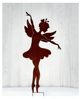 Produktbild von Gartenfigur Fee Ballerina schaut nach unten 84 cm Gartenstecker Edelrost Gartendeko wetterfest Rost Metall Rostfigur Balletttänzerin Elfe