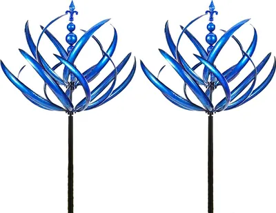 Produktbild von Eisen Windrad, 3D Windspiel, Gartenstecker, Blau, Rotierbar, Outdoor Deko