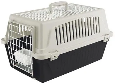 Produktbild von Famanu Transportbox für Katzen und kleine Hunde bis 5 kg - 32,5 x 48 x h 29 cm mit offenem Dach, Kissen und Futterbehälter