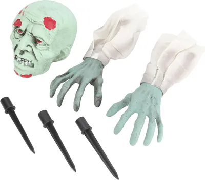 Produktbild von Zombie-Gesichts-Armpfähle, lebendige, lebensechte grüne Requisiten, gruselige Halloween-Dekorationen