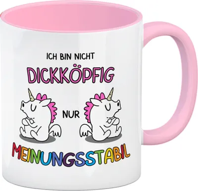 Produktbild von Einhorn Kaffeebecher in rosa mit Spruch: Ich bin nicht dickköpfig nur